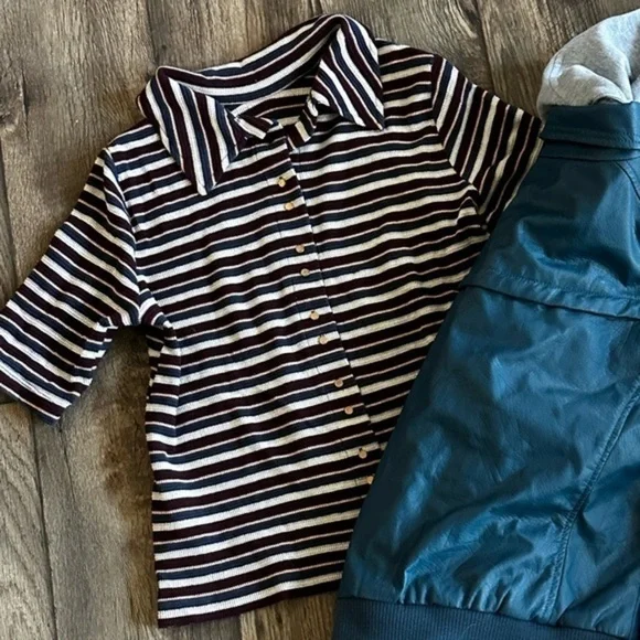 Gray burgundy navy VILA striped vintage button down tee - Picture 4 of 16